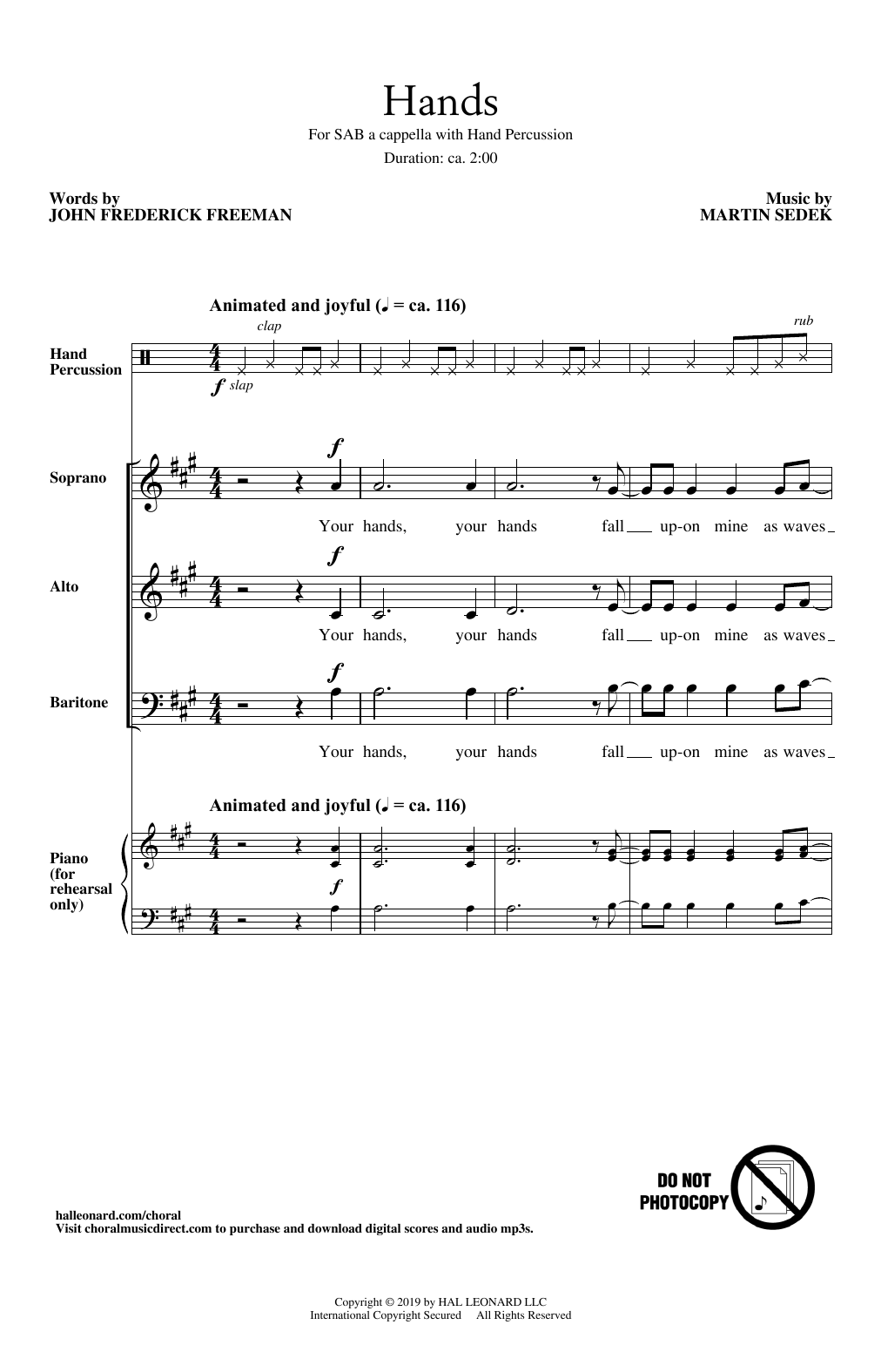 Martin Sedek Hands Sheet Music Notes & Chords for SAB Choir - Download or Print PDF