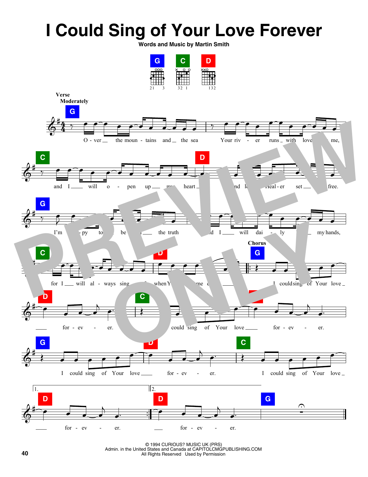 Martin Smith I Could Sing Of Your Love Forever Sheet Music Notes & Chords for Melody Line, Lyrics & Chords - Download or Print PDF