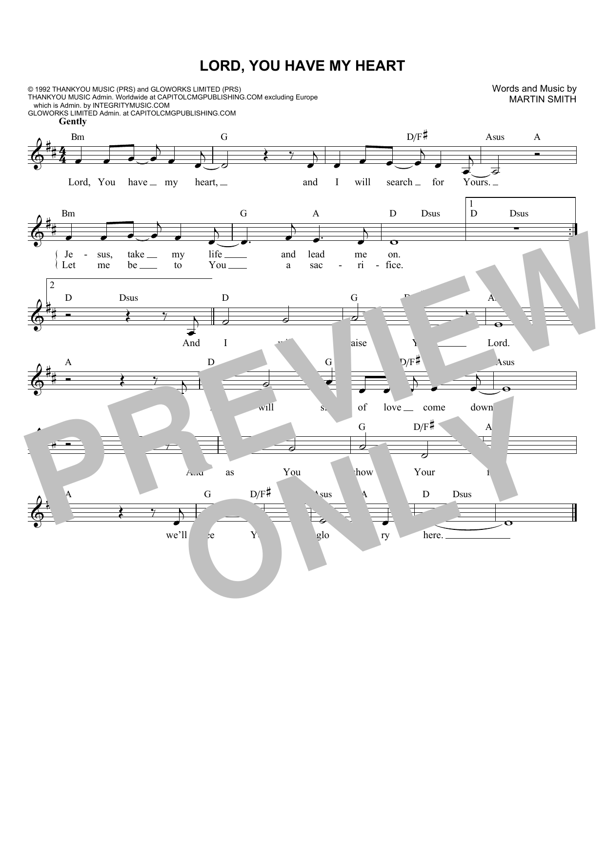 Martin Smith Lord, You Have My Heart Sheet Music Notes & Chords for Melody Line, Lyrics & Chords - Download or Print PDF