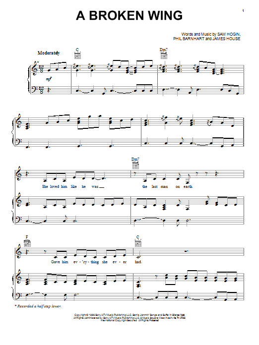 Martina McBride A Broken Wing Sheet Music Notes & Chords for Piano, Vocal & Guitar (Right-Hand Melody) - Download or Print PDF