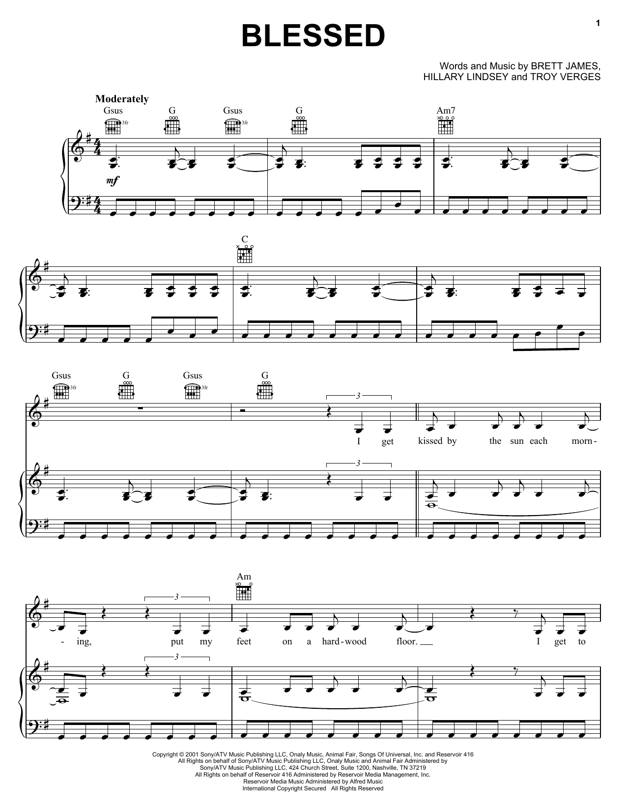 Martina McBride Blessed Sheet Music Notes & Chords for Piano, Vocal & Guitar (Right-Hand Melody) - Download or Print PDF