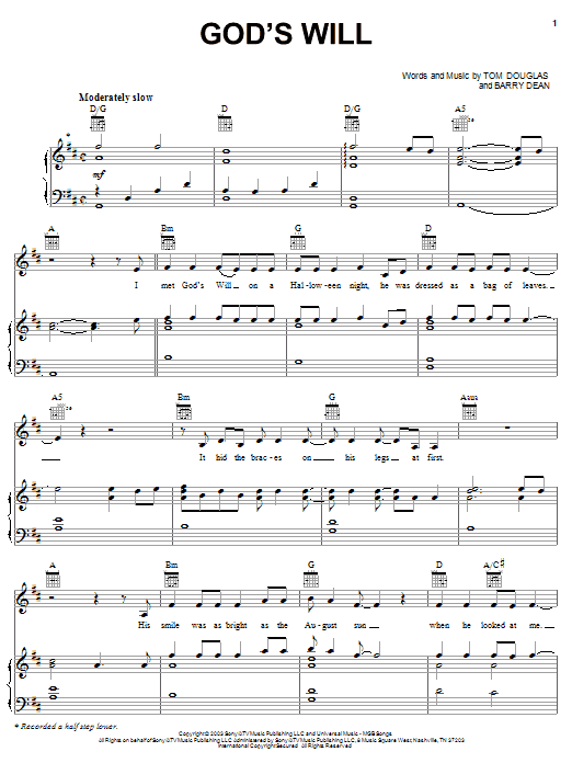 Martina McBride God's Will Sheet Music Notes & Chords for Piano, Vocal & Guitar (Right-Hand Melody) - Download or Print PDF