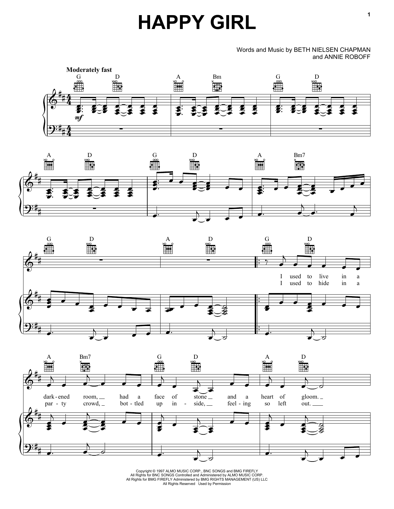 Martina McBride Happy Girl Sheet Music Notes & Chords for Piano, Vocal & Guitar (Right-Hand Melody) - Download or Print PDF