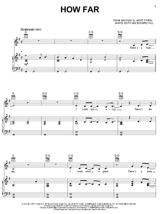 Martina McBride How Far Sheet Music Notes & Chords for Piano, Vocal & Guitar (Right-Hand Melody) - Download or Print PDF