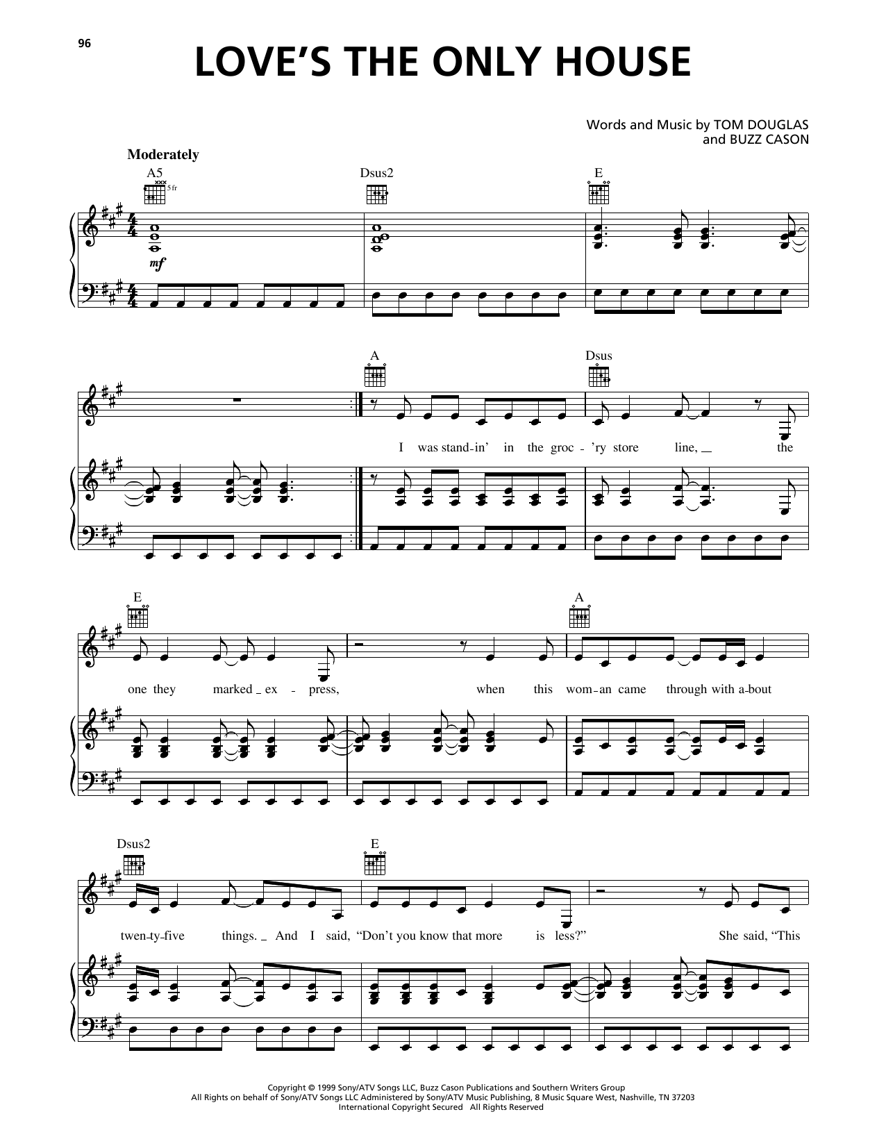 Martina McBride Love's The Only House Sheet Music Notes & Chords for Piano, Vocal & Guitar Chords (Right-Hand Melody) - Download or Print PDF