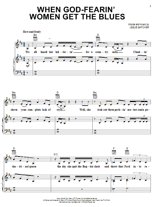 Martina McBride When God-Fearin' Women Get The Blues Sheet Music Notes & Chords for Piano, Vocal & Guitar (Right-Hand Melody) - Download or Print PDF