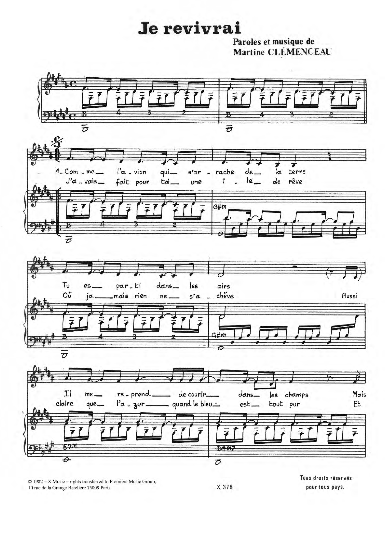Martine Clemenceau Je Revivrai Sheet Music Notes & Chords for Piano & Vocal - Download or Print PDF Martine Clemenceau Je Revivrai Sheet Music Notes & Chords for Piano & Vocal - Download or Print PDF