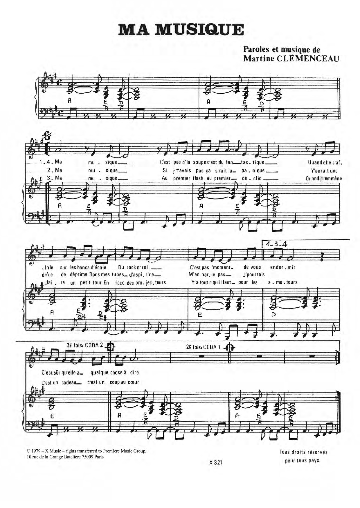 Martine Clemenceau Ma Musique Sheet Music Notes & Chords for Piano & Vocal - Download or Print PDF