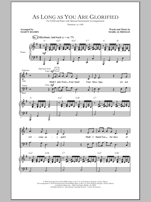 Marty Hamby As Long As You Are Glorified Sheet Music Notes & Chords for SATB - Download or Print PDF