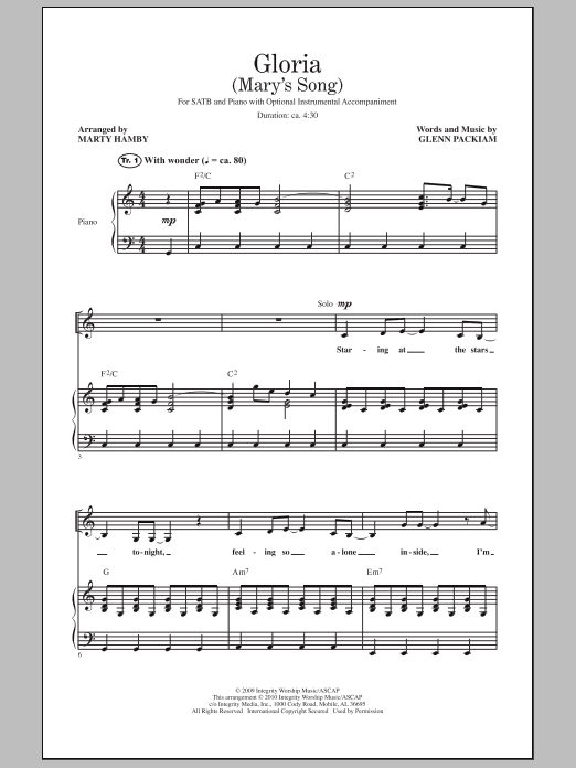 Marty Hamby Gloria (Mary's Song) Sheet Music Notes & Chords for SATB - Download or Print PDF