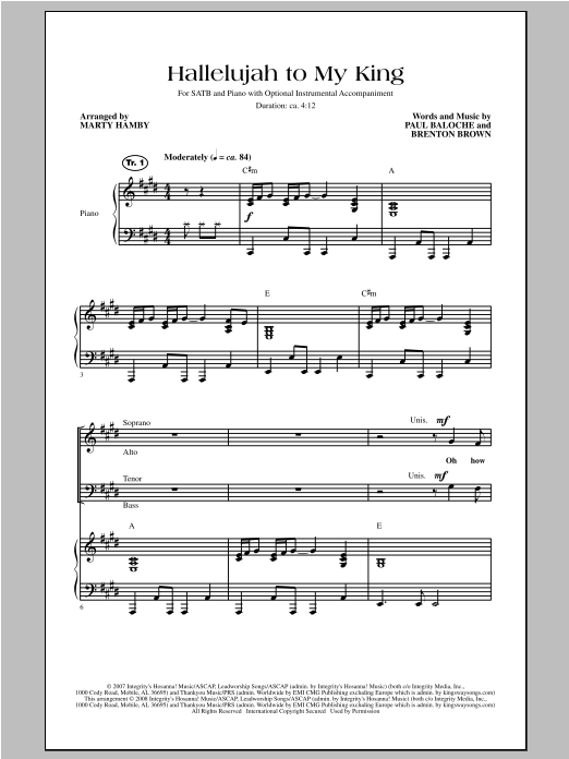 Marty Hamby Hallelujah To My King Sheet Music Notes & Chords for SATB - Download or Print PDF