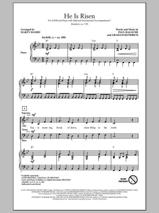 Marty Hamby He Is Risen Sheet Music Notes & Chords for SAB - Download or Print PDF