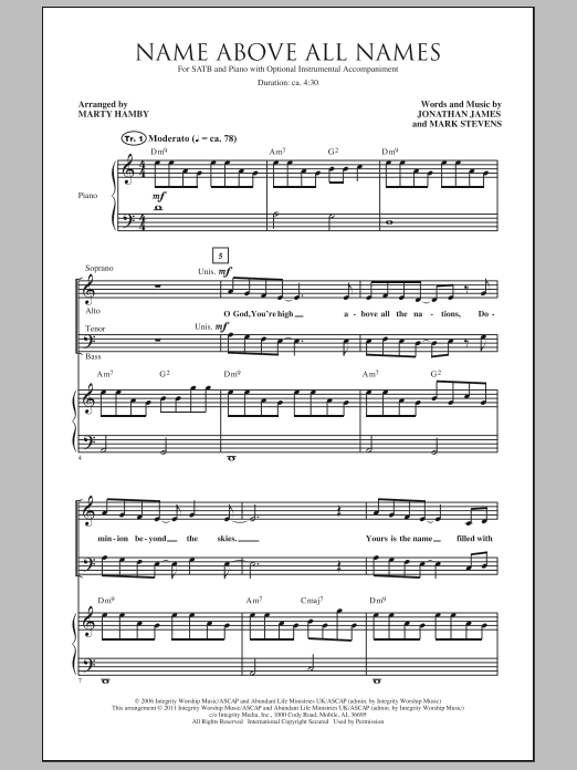 Marty Hamby Name Above All Names Sheet Music Notes & Chords for SATB - Download or Print PDF