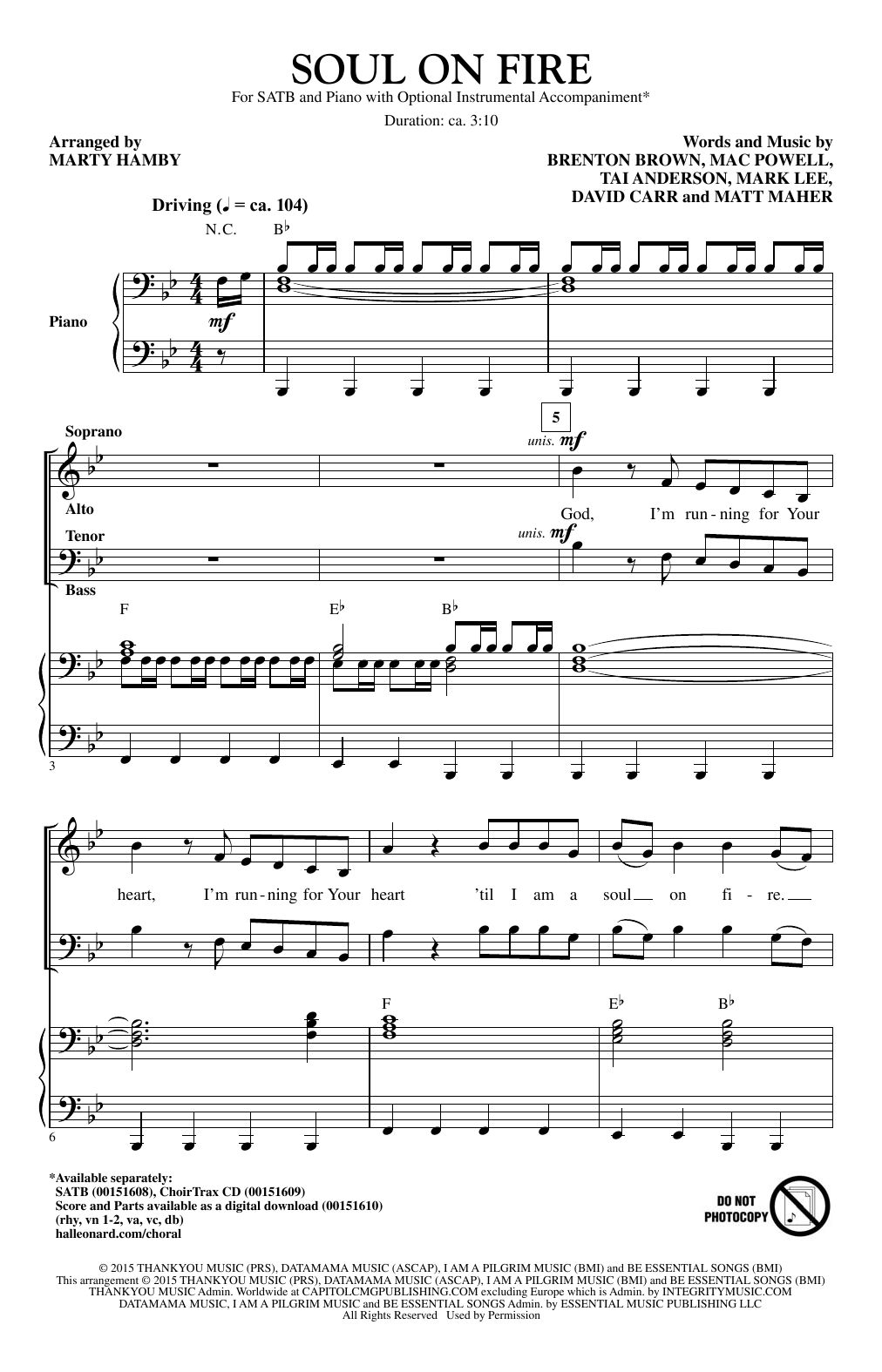 Marty Hamby Soul On Fire Sheet Music Notes & Chords for SATB - Download or Print PDF