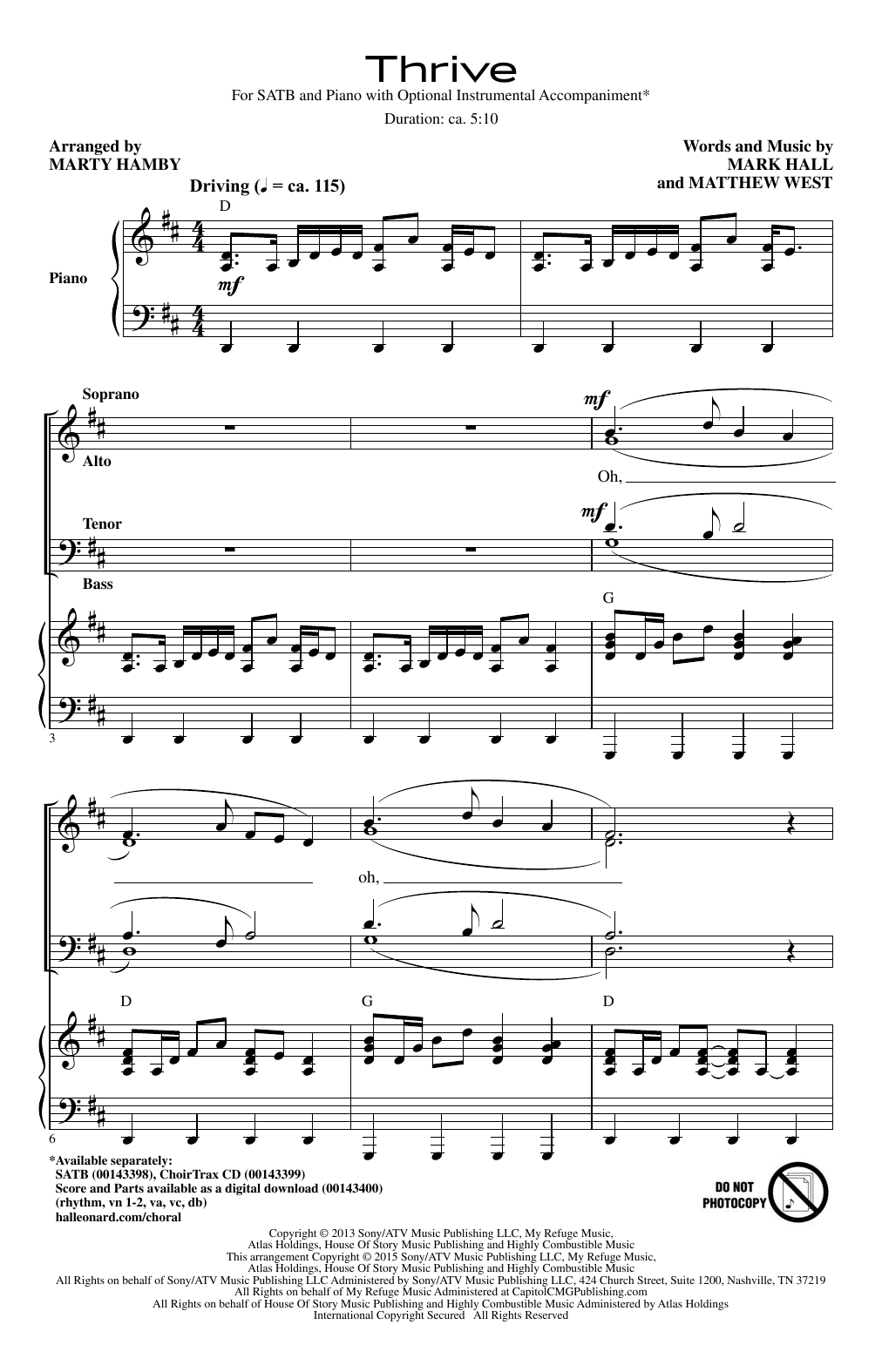 Marty Hamby Thrive Sheet Music Notes & Chords for SATB - Download or Print PDF