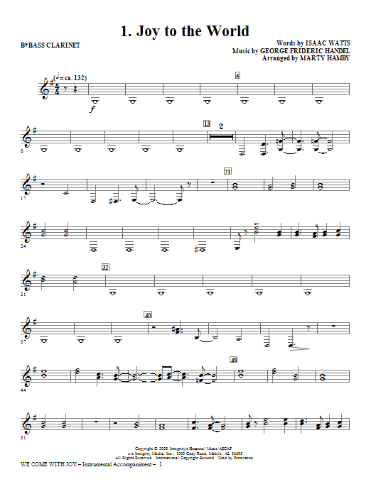 Marty Hamby We Come With Joy Orchestration - Bass Clarinet (Sub. Cello) Sheet Music Notes & Chords for Choir Instrumental Pak - Download or Print PDF