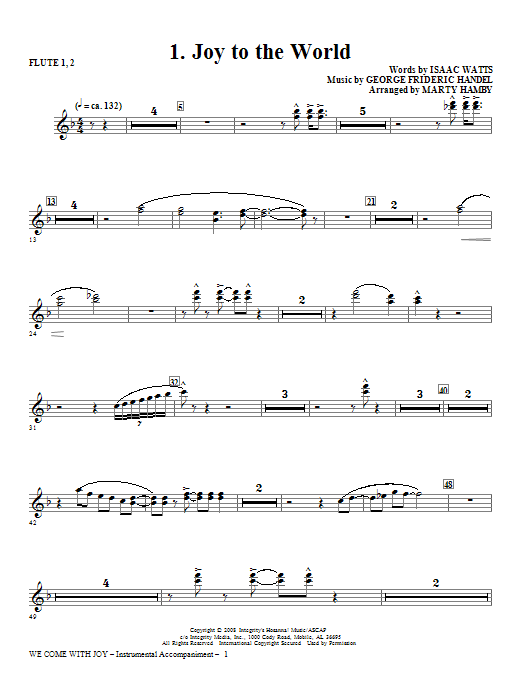 Marty Hamby We Come With Joy Orchestration - Flute 1 & 2 Sheet Music Notes & Chords for Choir Instrumental Pak - Download or Print PDF