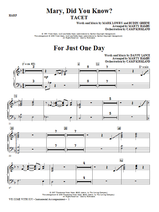 Marty Hamby We Come With Joy Orchestration - Harp Sheet Music Notes & Chords for Choir Instrumental Pak - Download or Print PDF
