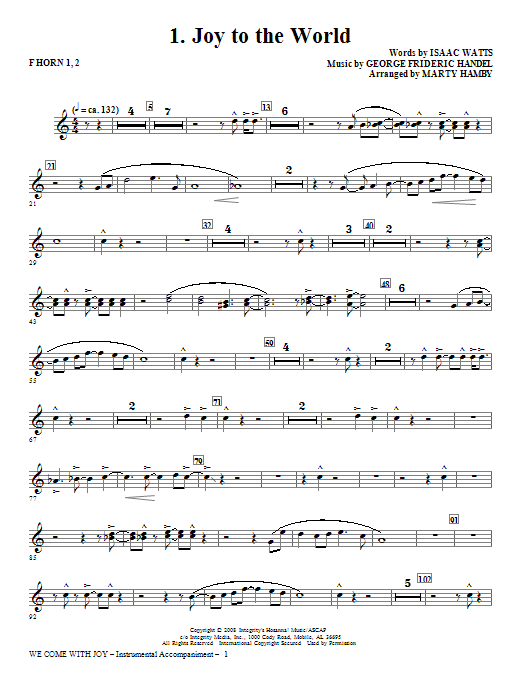 Marty Hamby We Come With Joy Orchestration - Horn 1 & 2 Sheet Music Notes & Chords for Choir Instrumental Pak - Download or Print PDF