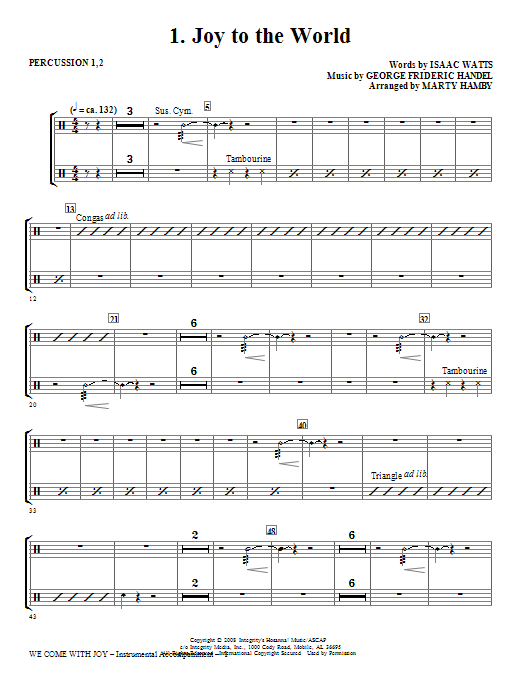 Marty Hamby We Come With Joy Orchestration - Percussion 1 & 2 Sheet Music Notes & Chords for Choir Instrumental Pak - Download or Print PDF