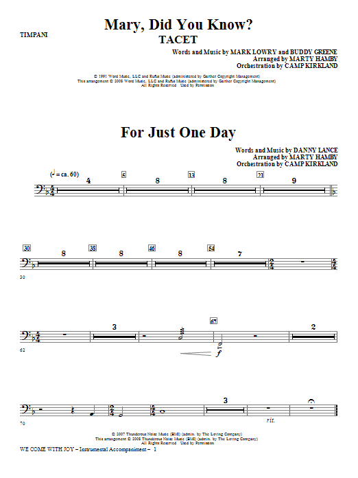 Marty Hamby We Come With Joy Orchestration - Timpani Sheet Music Notes & Chords for Choir Instrumental Pak - Download or Print PDF