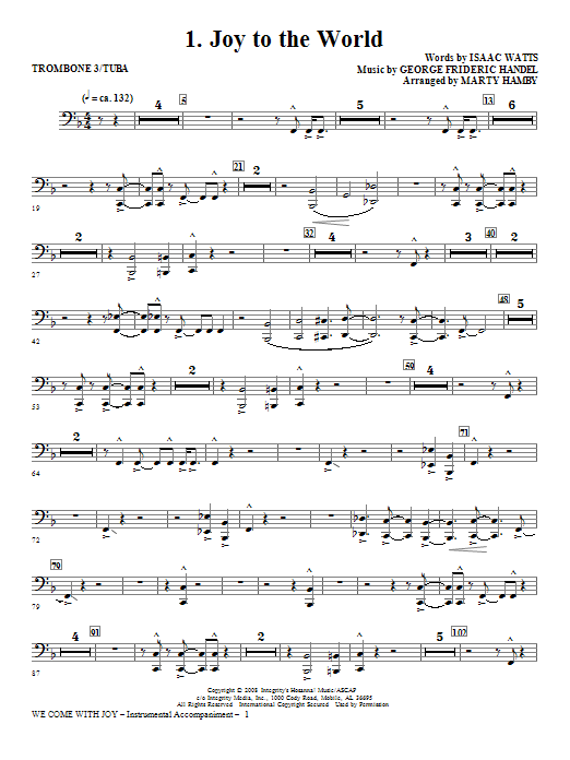 Marty Hamby We Come With Joy Orchestration - Trombone 3/Tuba Sheet Music Notes & Chords for Choir Instrumental Pak - Download or Print PDF