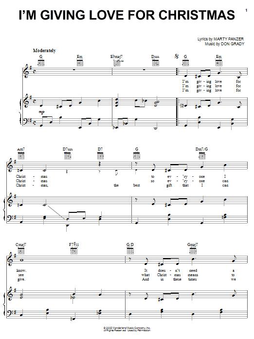Marty Panzer I'm Giving Love For Christmas Sheet Music Notes & Chords for Piano, Vocal & Guitar (Right-Hand Melody) - Download or Print PDF