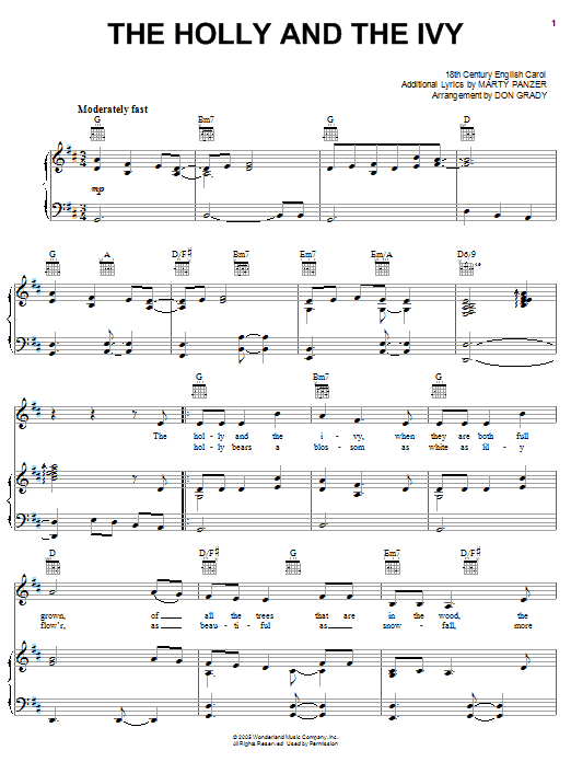 Marty Panzer The Holly And The Ivy Sheet Music Notes & Chords for Piano, Vocal & Guitar (Right-Hand Melody) - Download or Print PDF