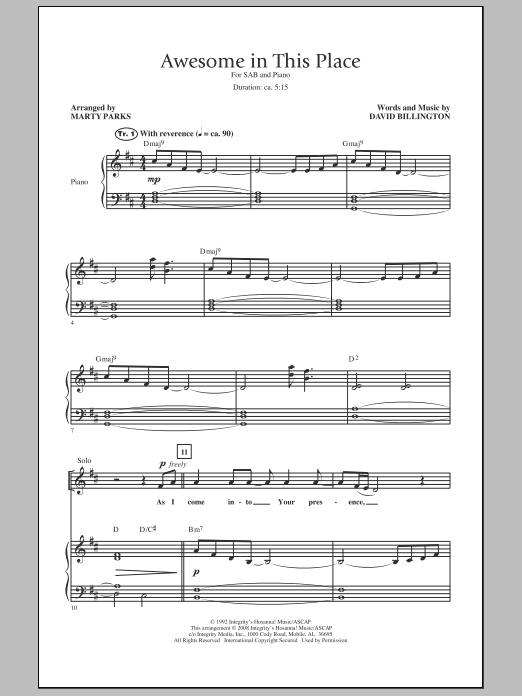 Marty Parks Awesome In This Place Sheet Music Notes & Chords for SAB - Download or Print PDF