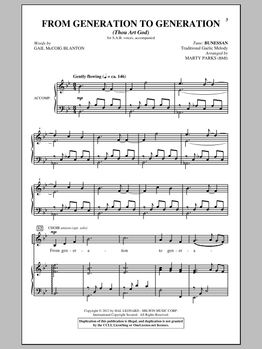 Marty Parks From Generation To Generation (Thou Art God) Sheet Music Notes & Chords for SAB - Download or Print PDF