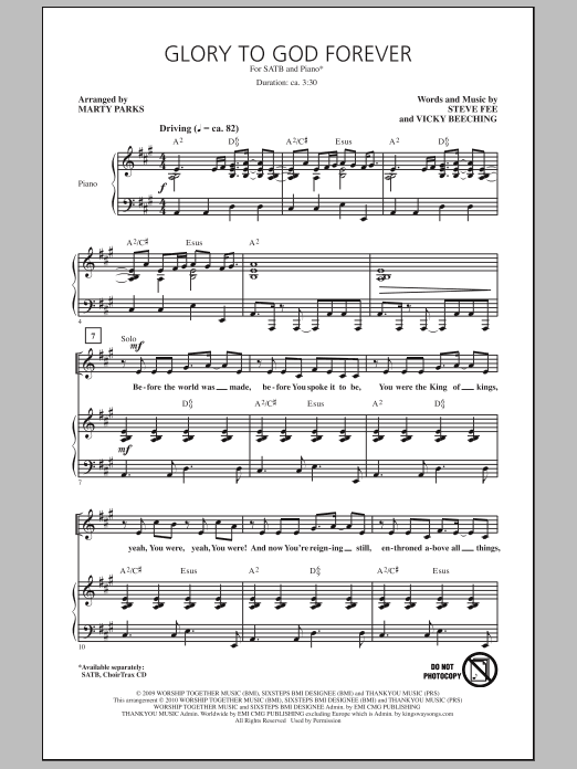 Marty Parks Glory To God Forever Sheet Music Notes & Chords for SATB - Download or Print PDF