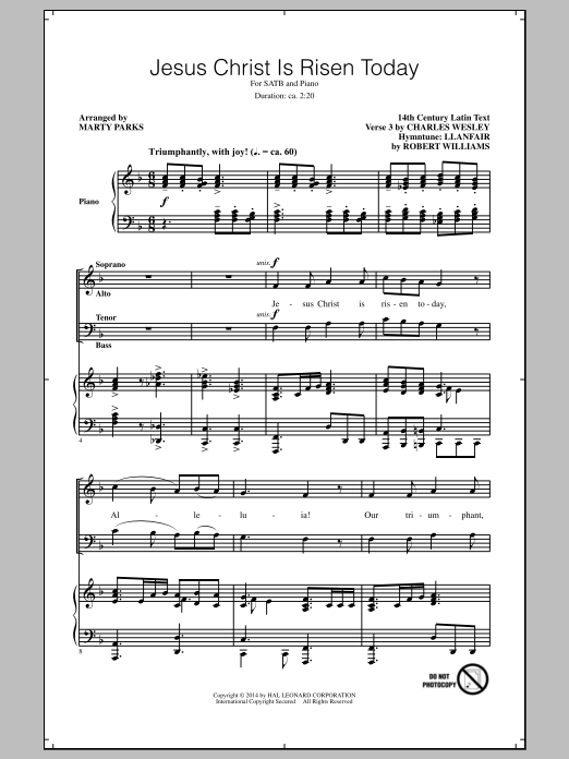 Robert Williams Jesus Christ Is Risen Today (arr. Marty Parks) Sheet Music Notes & Chords for SATB - Download or Print PDF
