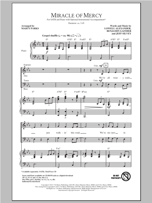 Marty Parks Miracle Of Mercy Sheet Music Notes & Chords for SATB - Download or Print PDF