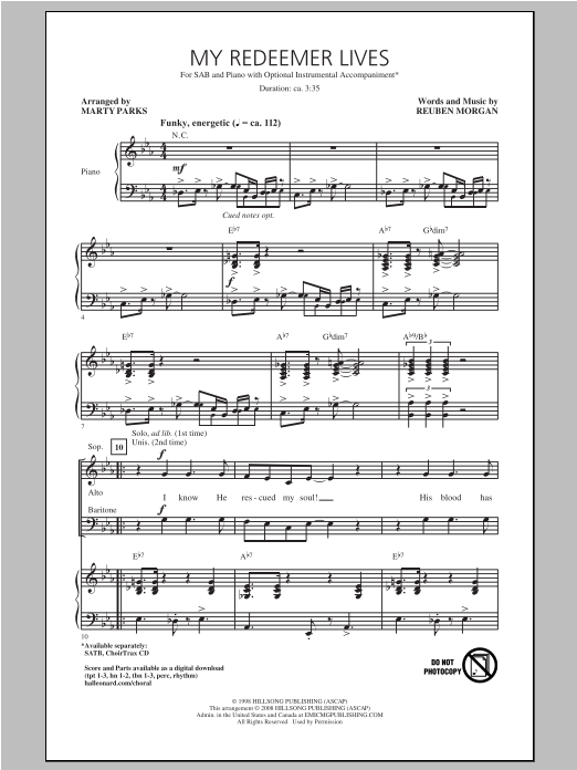 Marty Parks My Redeemer Lives Sheet Music Notes & Chords for SAB - Download or Print PDF