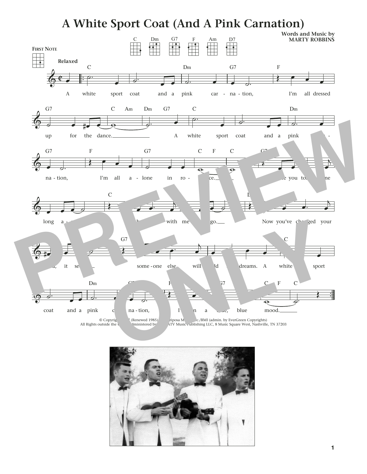 Marty Robbins A White Sport Coat (And A Pink Carnation) (from The Daily Ukulele) (arr. Liz and Jim Beloff) Sheet Music Notes & Chords for Ukulele - Download or Print PDF