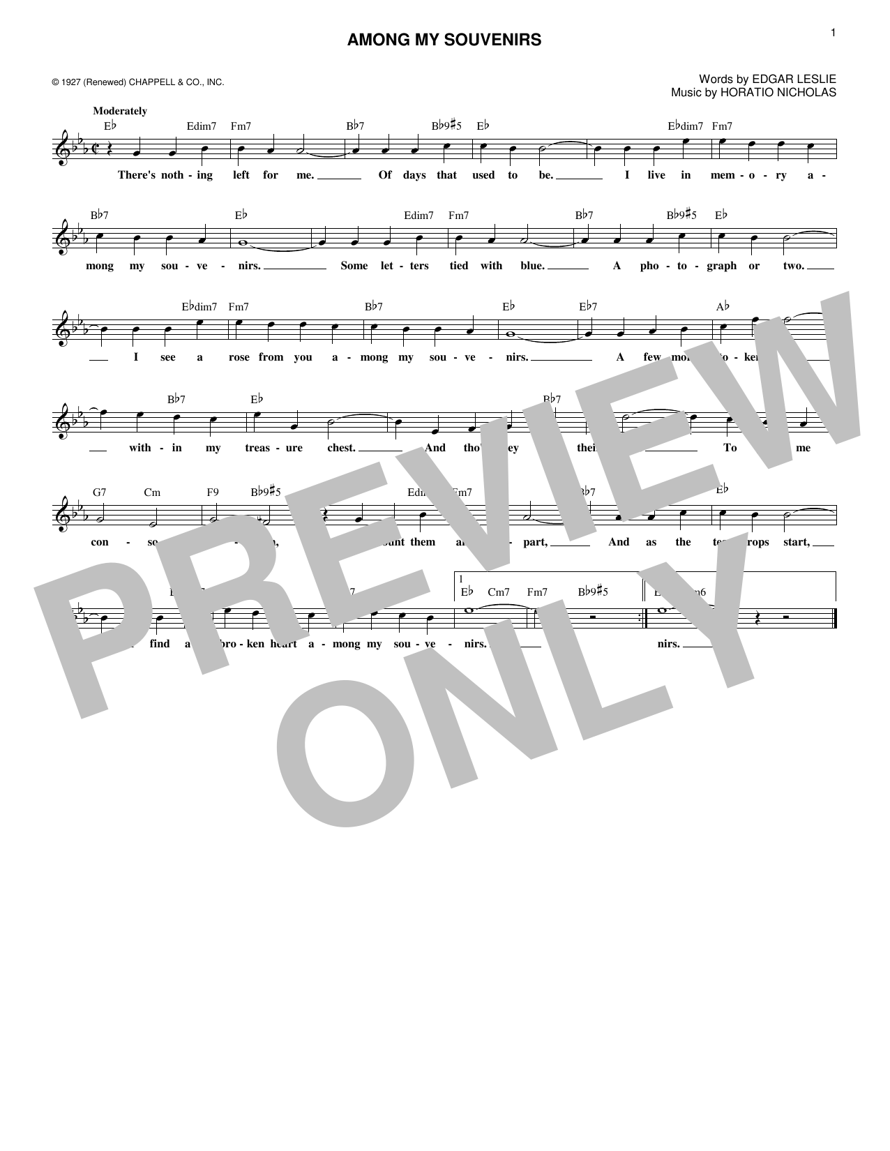 Marty Robbins Among My Souvenirs Sheet Music Notes & Chords for Melody Line, Lyrics & Chords - Download or Print PDF
