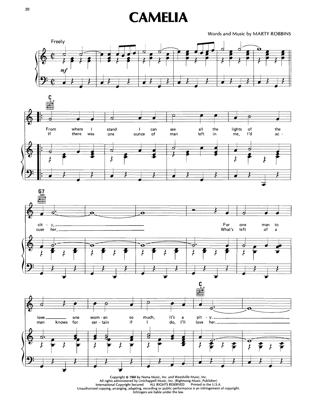 Marty Robbins Camelia Sheet Music Notes & Chords for Piano, Vocal & Guitar Chords (Right-Hand Melody) - Download or Print PDF Marty Robbins Camelia Sheet Music Notes & Chords for Piano, Vocal & Guitar Chords (Right-Hand Melody) - Download or Print PDF