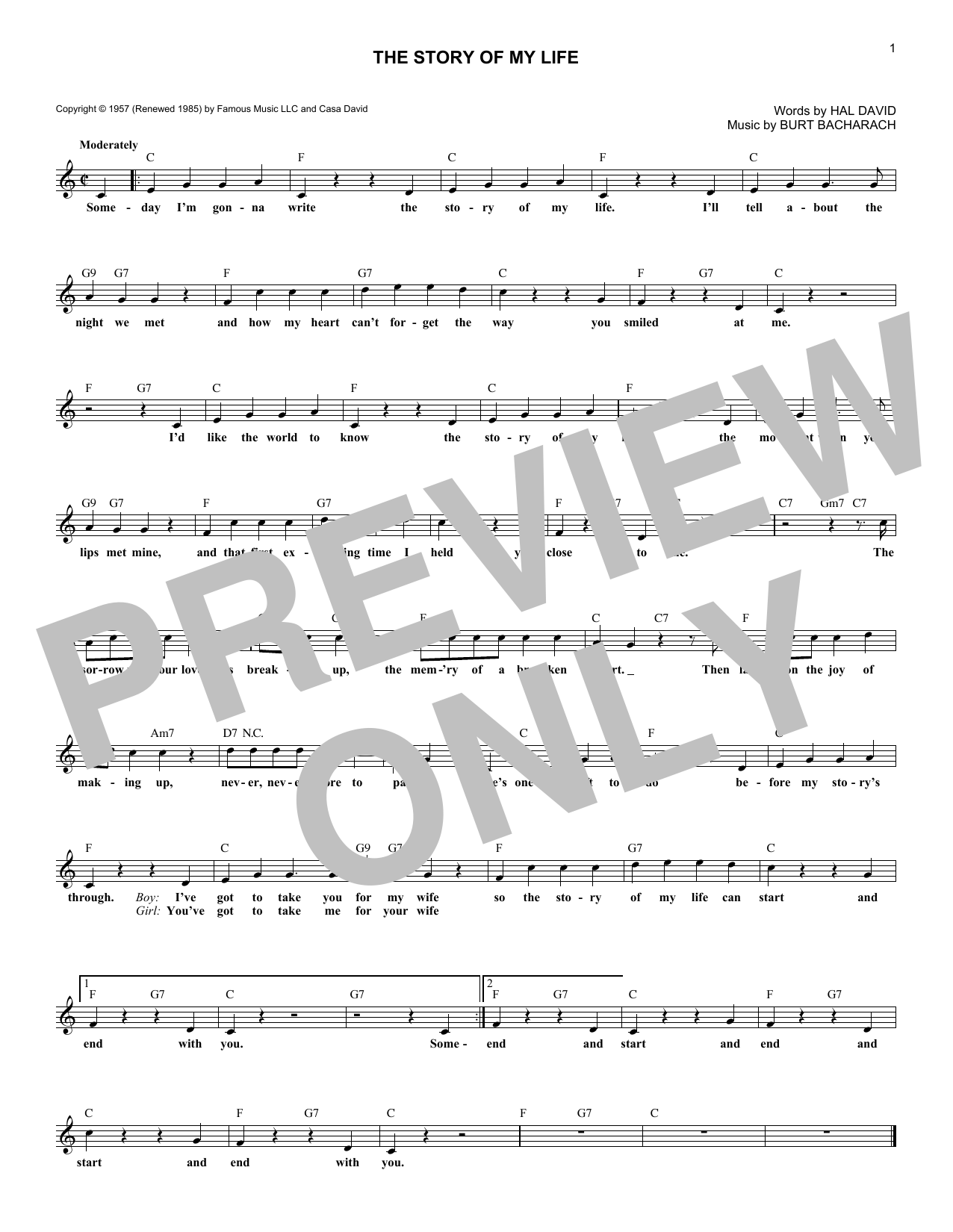 Marty Robbins The Story Of My Life Sheet Music Notes & Chords for Lead Sheet / Fake Book - Download or Print PDF