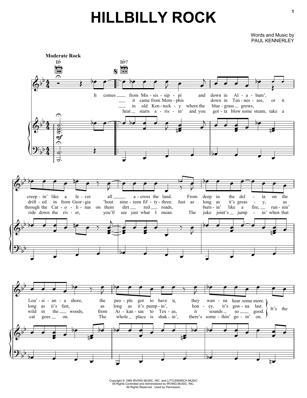 Marty Stuart Hillbilly Rock Sheet Music Notes & Chords for Piano, Vocal & Guitar (Right-Hand Melody) - Download or Print PDF