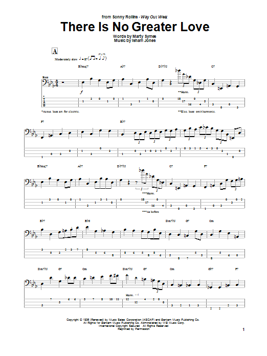 Marty Symes There Is No Greater Love Sheet Music Notes & Chords for Bass Guitar Tab - Download or Print PDF