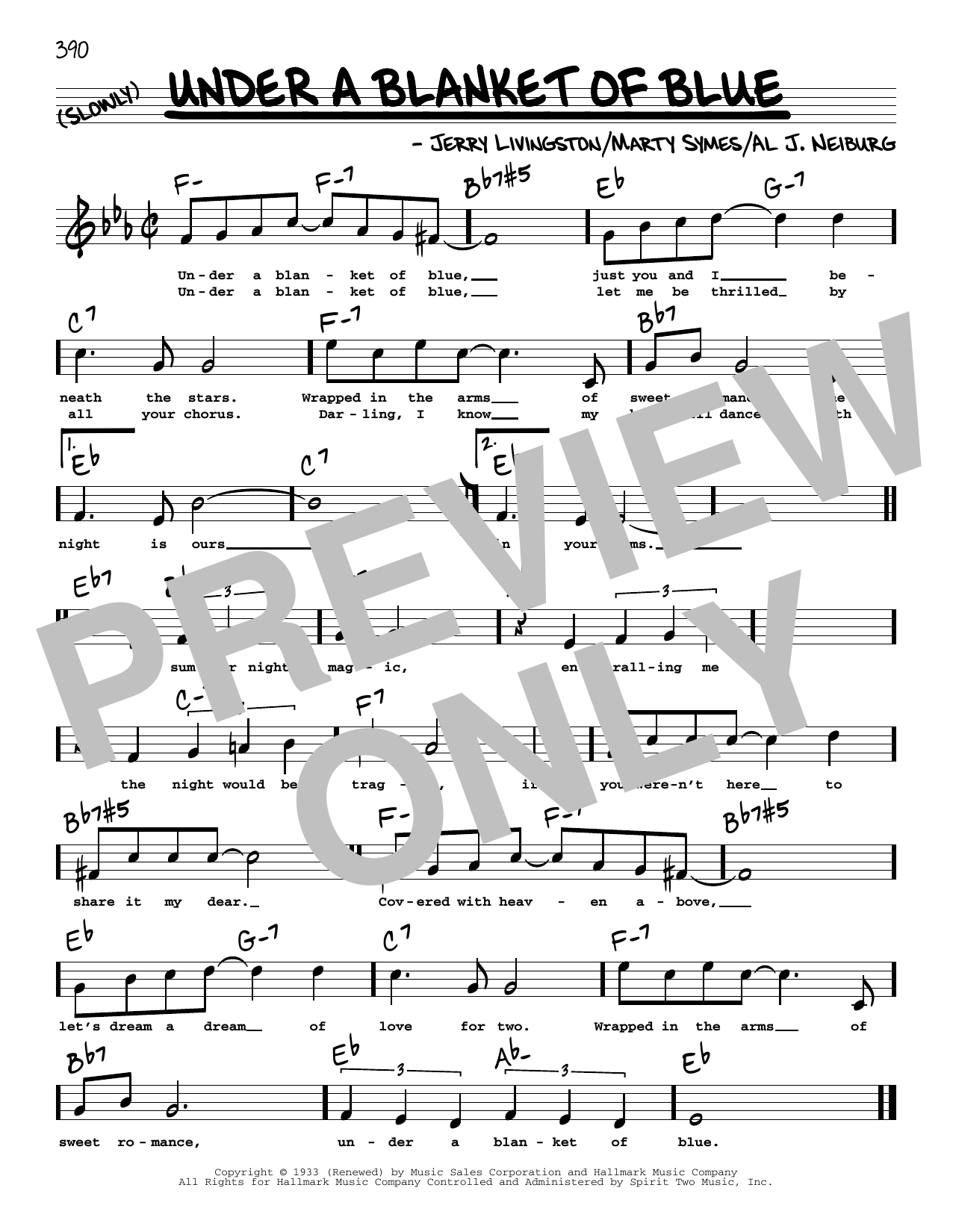 Marty Symes Under A Blanket Of Blue (High Voice) Sheet Music Notes & Chords for Real Book – Melody, Lyrics & Chords - Download or Print PDF