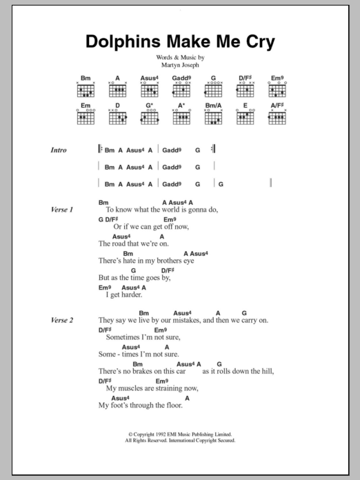 Martyn Joseph Dolphins Make Me Cry Sheet Music Notes & Chords for Guitar Chords/Lyrics - Download or Print PDF