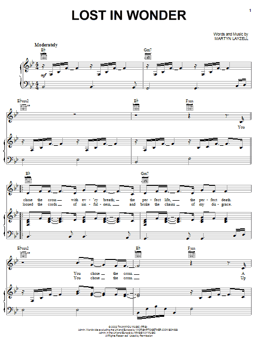 Martyn Layzell Lost In Wonder Sheet Music Notes & Chords for Piano, Vocal & Guitar (Right-Hand Melody) - Download or Print PDF