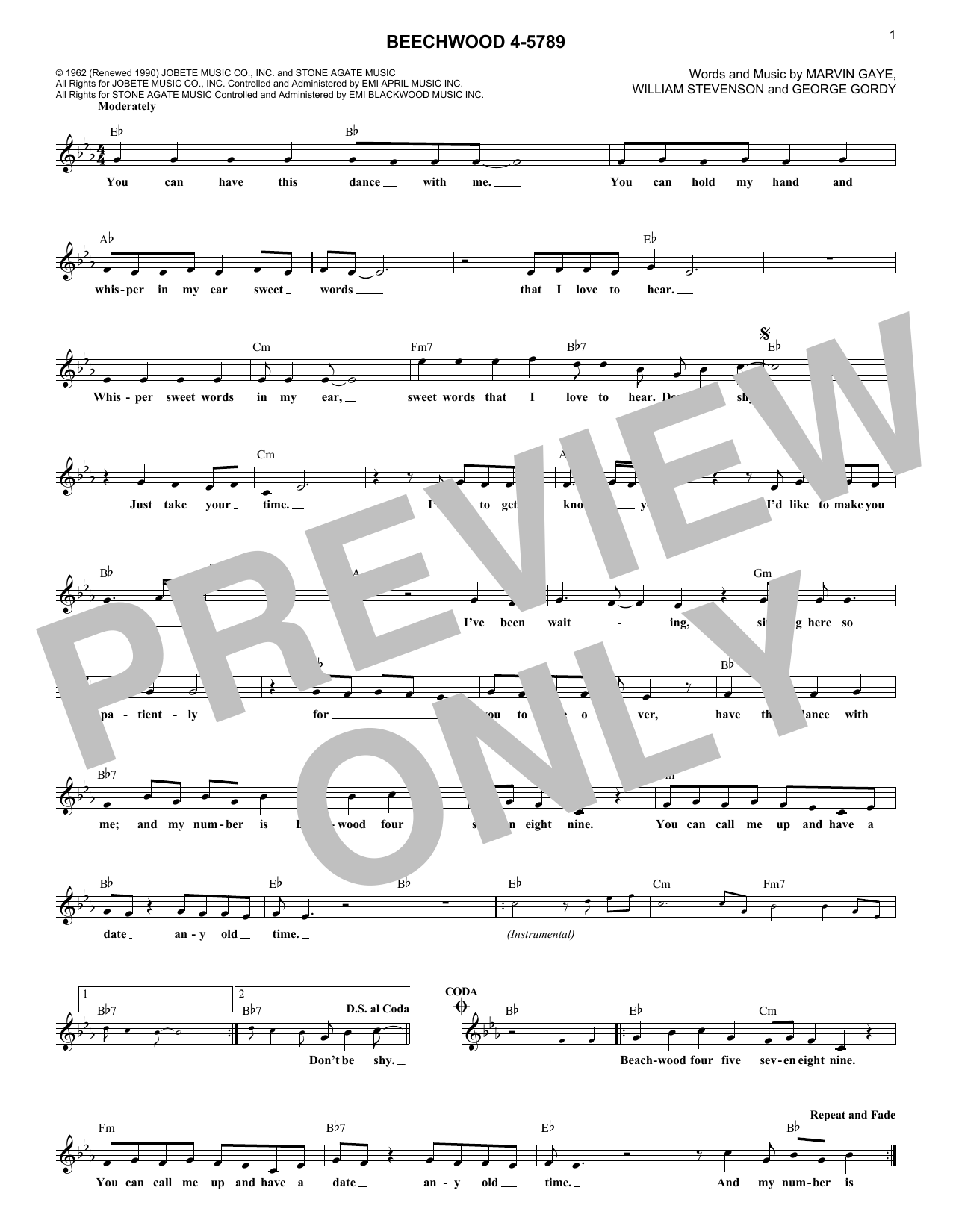The Marvelettes Beechwood 4-5789 Sheet Music Notes & Chords for Melody Line, Lyrics & Chords - Download or Print PDF