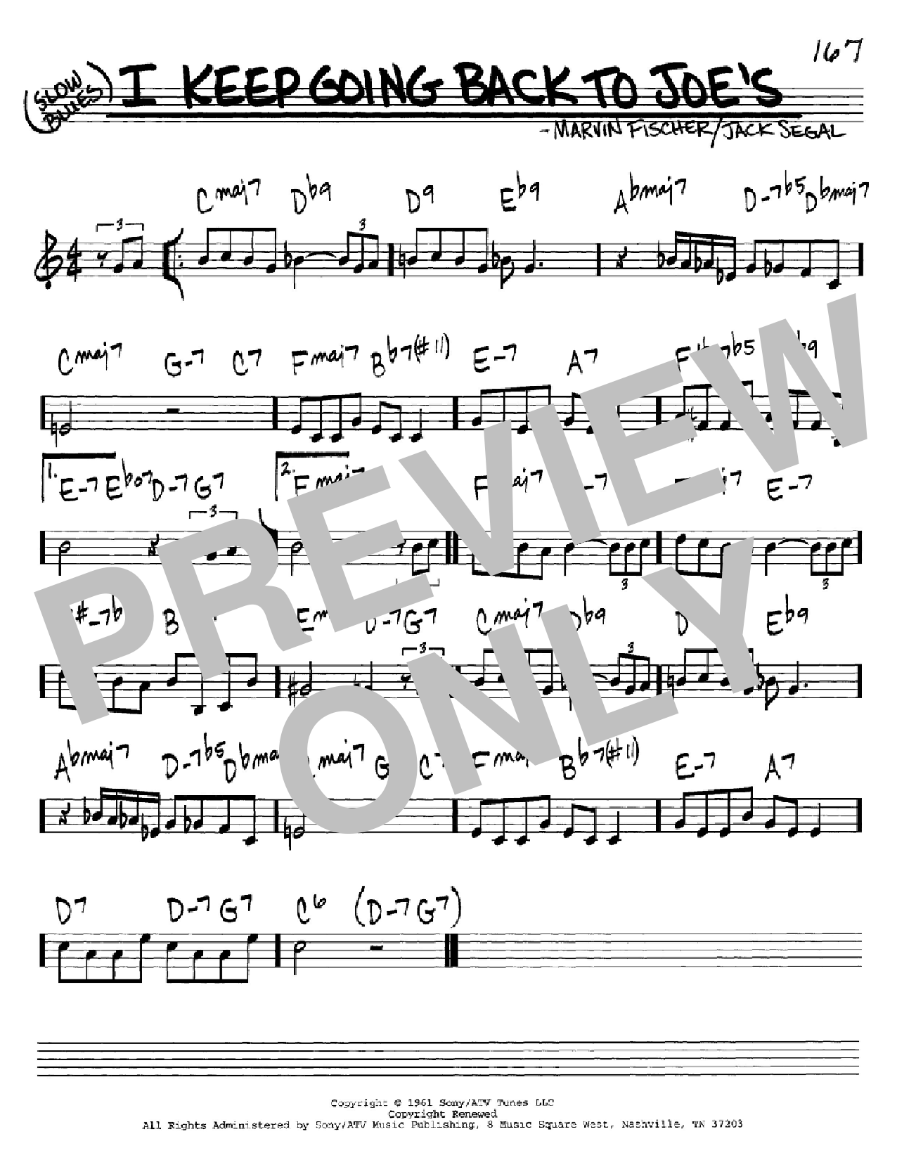 Marvin Fisher I Keep Going Back To Joe's Sheet Music Notes & Chords for Real Book – Melody, Lyrics & Chords - Download or Print PDF