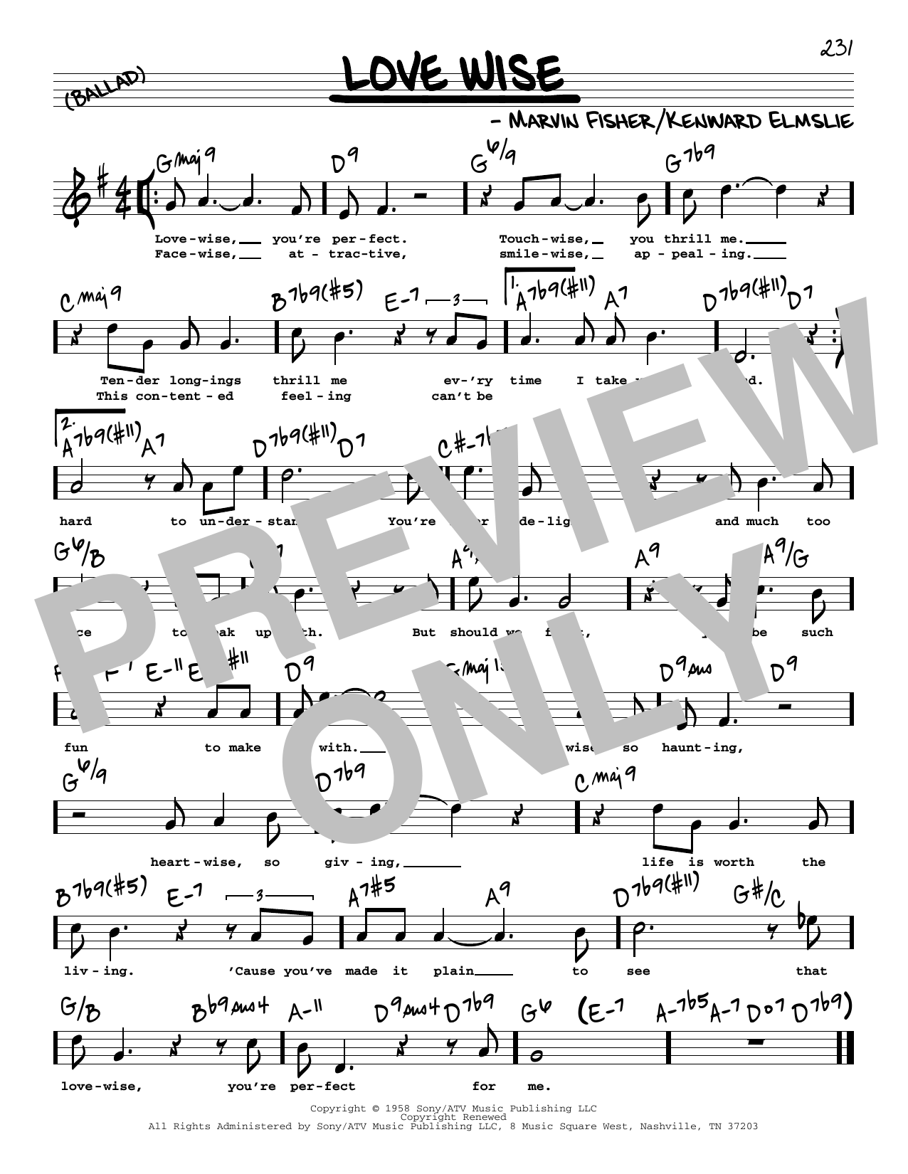 Marvin Fisher Love Wise (High Voice) Sheet Music Notes & Chords for Real Book – Melody, Lyrics & Chords - Download or Print PDF