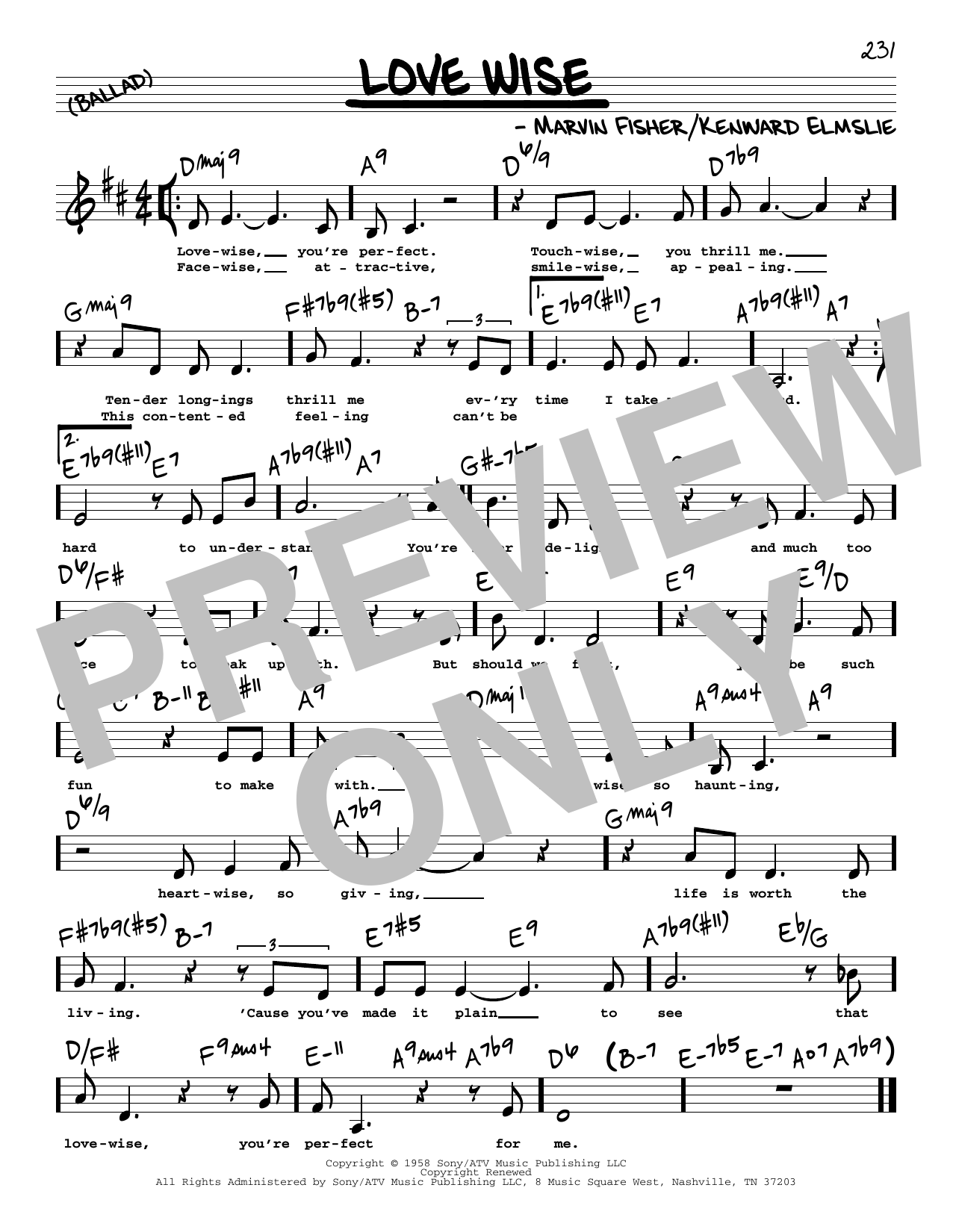 Marvin Fisher Love Wise (Low Voice) Sheet Music Notes & Chords for Real Book – Melody, Lyrics & Chords - Download or Print PDF