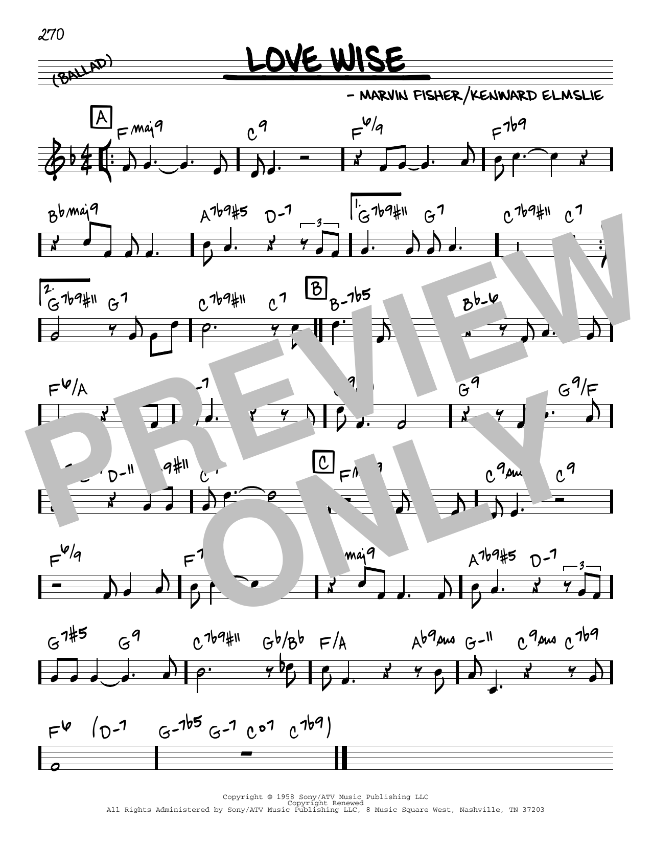 Marvin Fisher Love Wise Sheet Music Notes & Chords for Real Book – Melody & Chords - Download or Print PDF