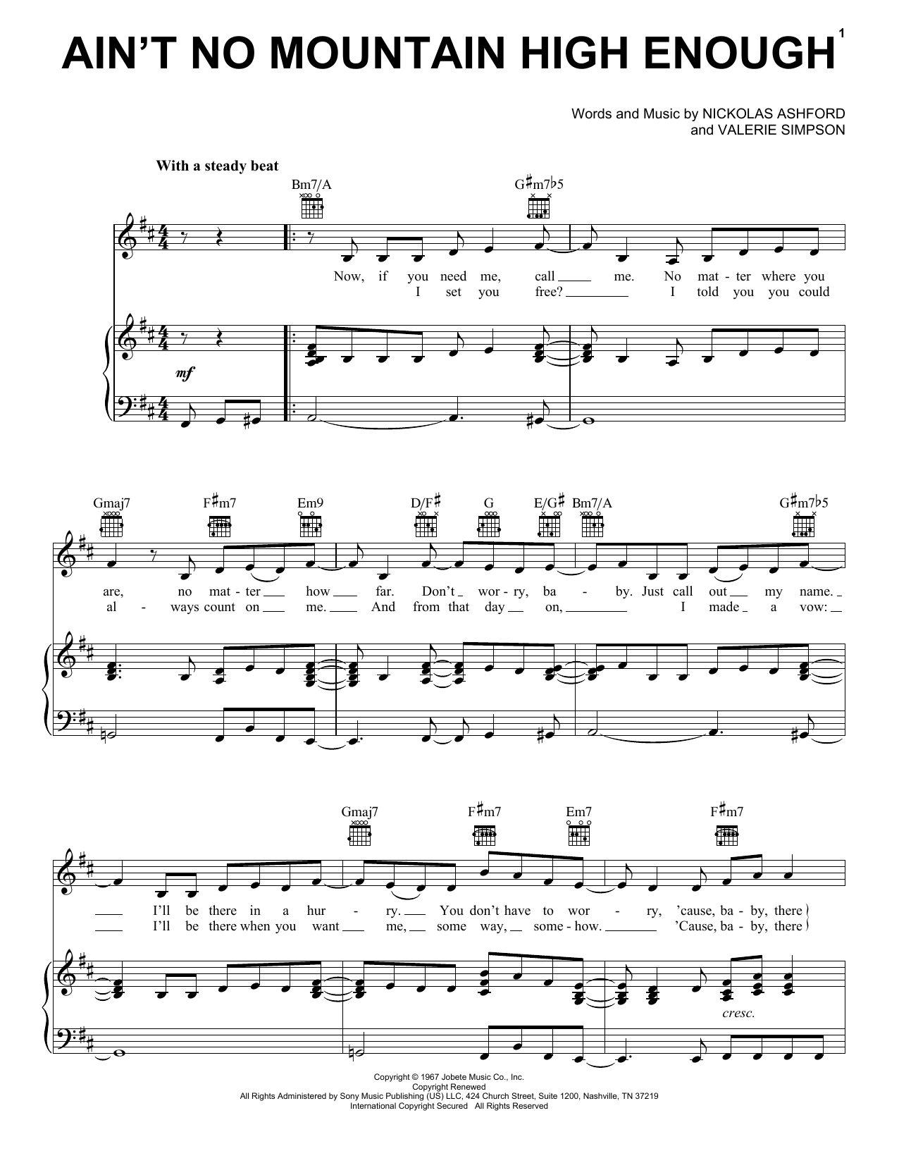 Marvin Gaye & Tammi Terrell Ain't No Mountain High Enough Sheet Music Notes & Chords for Easy Piano - Download or Print PDF