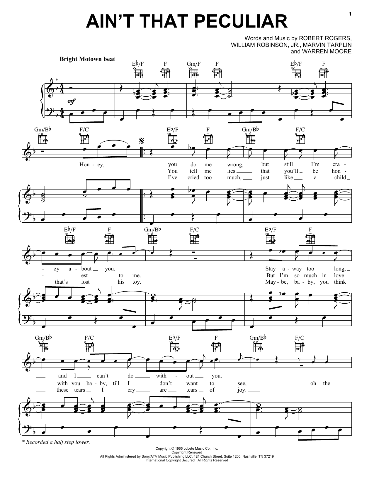 Marvin Gaye Ain't That Peculiar Sheet Music Notes & Chords for Piano, Vocal & Guitar (Right-Hand Melody) - Download or Print PDF
